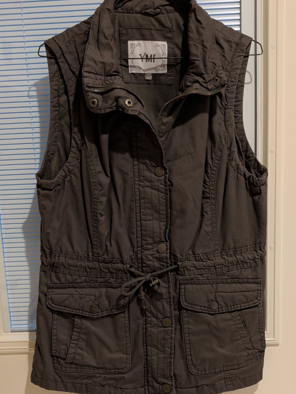 YMI Women's Charcoal Utility Vest with Drawstring Waist Size L